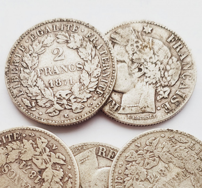 239 Franta 2 Francs 1871 Reverse Legend km 817 argint
