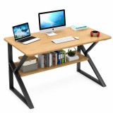 Birou pentru laptop, cu raft depozitare, 80 x 40 x 72 cm, blat cu aspect stejar si cadru metalic, Natur