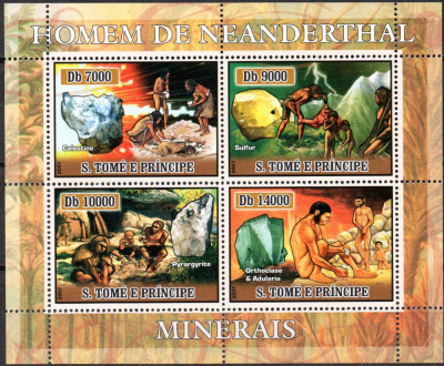 SAO TOME PRINCIPE 2007, Minerale, Omul de neanderthal, serie neuzata, MNH foto