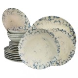 Set farfurii 18 piese, 6 persoane, Marble, Alb Ivoire cu albastru