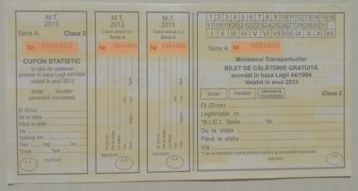 QW13 10 - 2013 -militar - document transport gratuit pentru militari - clasa II