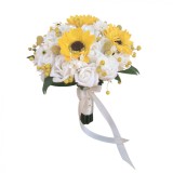 Buchet mediu personalizabil cu trandafiri, margarete si floarea soarelui (Alb, Galben)