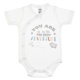 Body Bebelusi, Model Avion Nava Spatiala, Mesaj &quot;You Are The Best Adventure&quot;, Bumbac, Culoare Alb Gri, Maneca Scurta