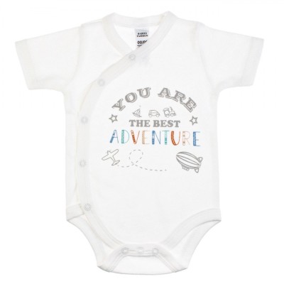 Body Bebelusi, Model Avion Nava Spatiala, Mesaj &amp;quot;You Are The Best Adventure&amp;quot;, Bumbac, Culoare Alb Gri, Maneca Scurta foto