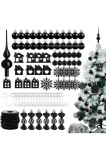 66 Bucati Bile Craciun Negre Ornamente Globuri Set Decoratiuni Craciun