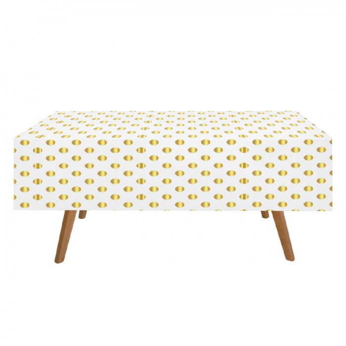 Față de Masă din Plastic, Alb cu Buline Aurii, 274x137cm, Set Unic Petrecere Adulți