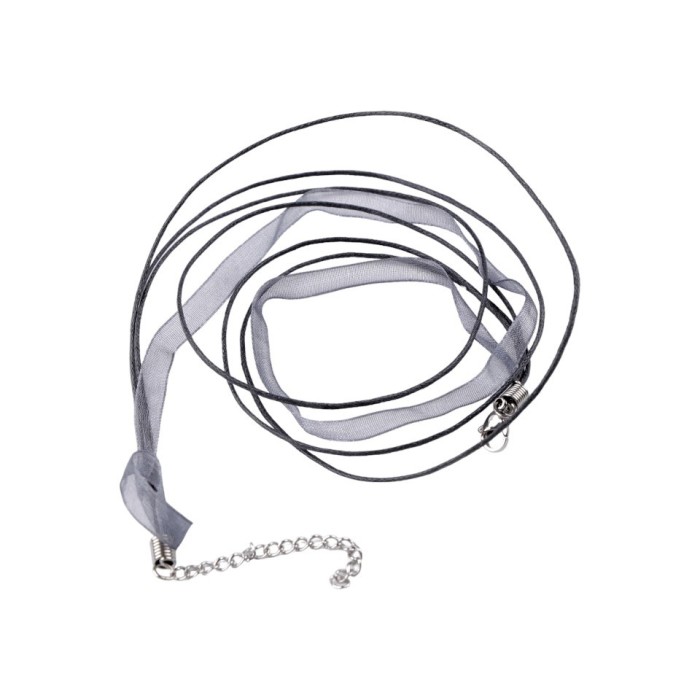 Baza colier organza cu snur cerat Crisalida, 43 cm, Gri