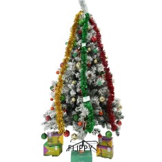 Set brad artificial de Craciun si elemente decorative, nins, decorat cu conuri pin, pentru interior/exterior, inaltime 210 cm, diametru 131 cm, 630 ra foto