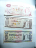 3 Bancnote Guyana : 1dolar 1971 ,10dolari 1983 ,20 dolari 1981 ,cal. NC