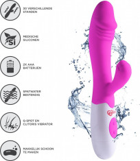 Vibrator Rabbit Silicon Area, Q-Toys, Roz, 10 viteze, 2 Motoare foto