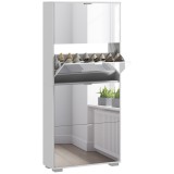 HOMCOM Dulap pentru Depozitarea &Icirc;ncălțămintei cu Uși, Oglindă și 3 Sertare Rabatabile, 76x26x168 cm, Alb | Aosom Romania