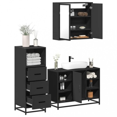 Gossi set mobilier de baie, 3 piese, negru, lemn compozit foto