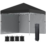 Pavilion pentru gradina/terasa, material Oxford, cu tarusi, corzi ancorare, contragreutati, geanta, reglabil, negru, 2.97x2.97x2.74 cm