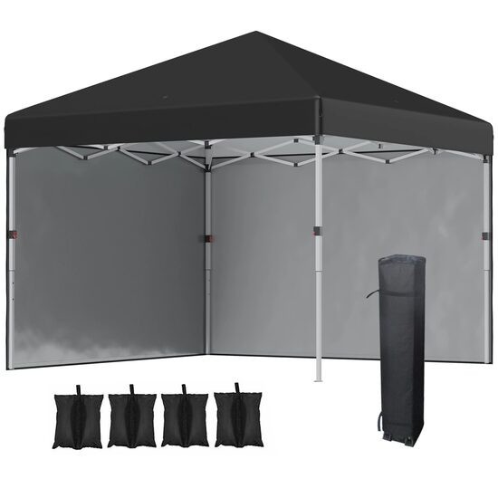Pavilion pentru gradina/terasa, material Oxford, cu tarusi, corzi ancorare, contragreutati, geanta, reglabil, negru, 2.97x2.97x2.74 cm