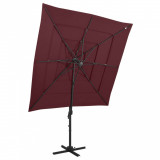 Umbrelă soare 4 niveluri st&acirc;lp aluminiu roșu bordo 250x250 cm, vidaXL