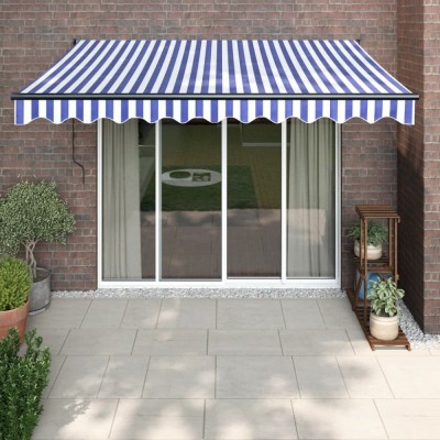 vidaXL Copertină retractabilă albastru/alb, 3x2,5 m, textil/aluminiu foto