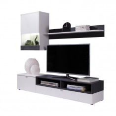 Set mobila Living camera de zi ,design modern, alb pin inchis ,175 cm lungime,vitrina sticla, Bortis foto