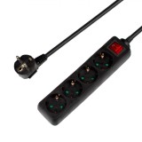 Prelungitor Electrik 4 Prize, Siguranta pentru Copii, Intrerupator, Capacitate 3680W, Culoare Negru, Cablu 1.5m, Oem