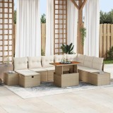 Set de canapele pentru grădină cu pernă 9 pcs Bej Rattan poli