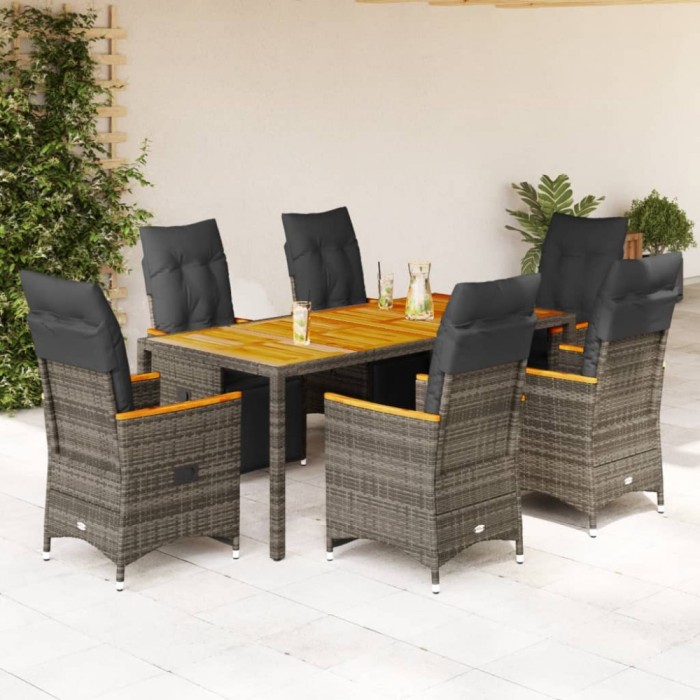 Gossi set bistro de gradina cu perne, 7 piese, gri, poliratan