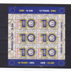 TIMBRE ROMANIA 2009 L.P.1825a 10 ANI MONEDA EURO MNH**.