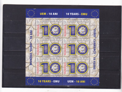 TIMBRE ROMANIA 2009 L.P.1825a 10 ANI MONEDA EURO MNH**. foto