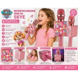 Microfon karaoke copii Paw Patrol Skye, wireless Bluetooth, difuzor 5W, reglaj sunet (bass/treble/eco), USB, baterie reincarcabila, roz