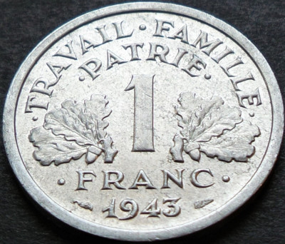 Moneda istorica 1 FRANC - FRANTA, anul 1943 *cod 4670 = luciu de batere foto