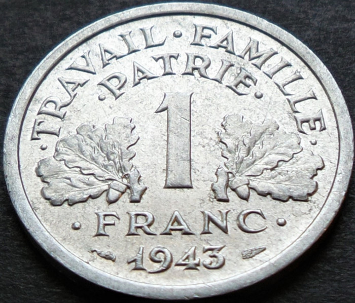 Moneda istorica 1 FRANC - FRANTA, anul 1943 *cod 4670 = luciu de batere