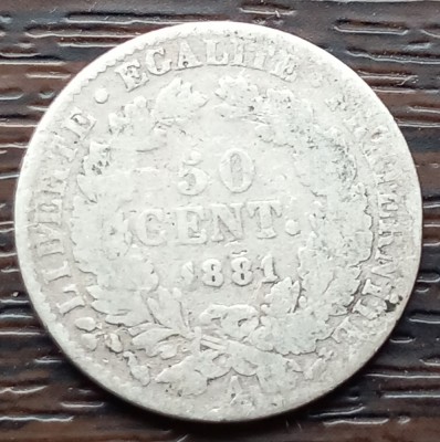 (A1004) MONEDA DIN ARGINT FRANTA - 50 CENTIMES 1881, CERES foto