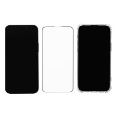 Husa transparenta tip Bumper + Folie de sticla securizata, full cover, duritate 9H, pentru iPhone 13 Mini, Neagra