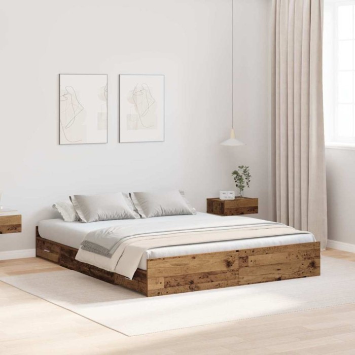 vidaXL Cadru de pat cu spațiu de depozitare Lemn vechi 140 x 200 cm 3335299