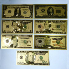 Lot 7 bancnote dolari SUA placate cu aur 24k Gold Set colectie foto