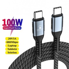 Cablu date si incarcare rapida 100W, PRESTIGE CHARGE&reg;, SuperFastCharge 20V5A pentru Laptop, Samsung, Iphone 15, Incarcare Rapida si Sigura, E-Marker C