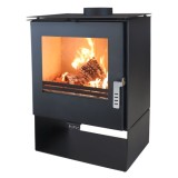 Soba moderna RHEIA, 5 kW, sobă din oțel cu geam panoramic termorezistent, design modern, negru