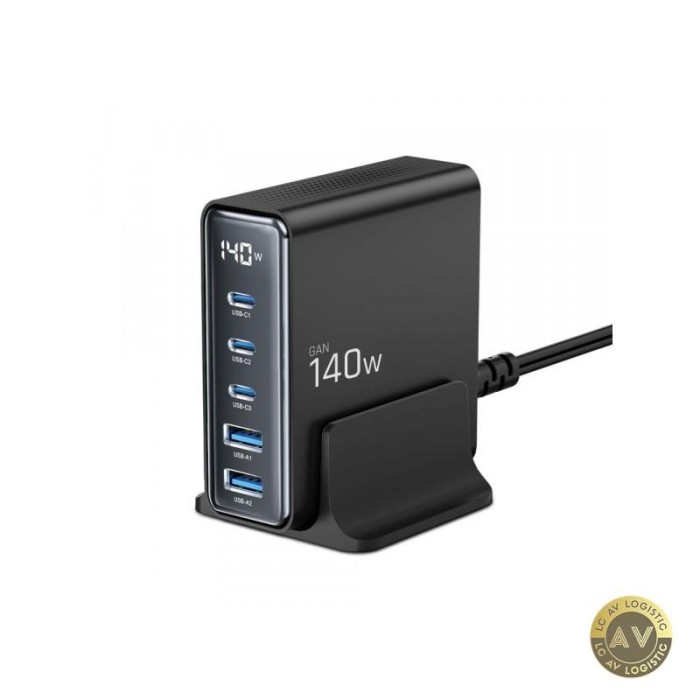 Incarcator Statie Tech-Protect DC140W 140W 3A 2 x USB-A - 3 x USB-C Negru