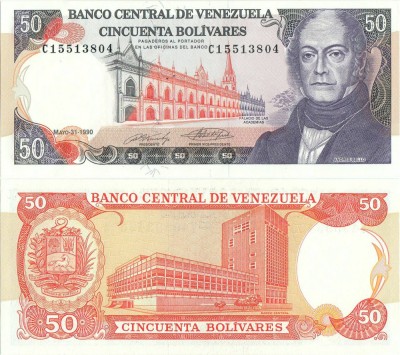 1990 (31 V), 50 Bol&amp;iacute;vares (P-72) - Venezuela - stare UNC foto