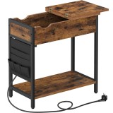 VASAGLE Masa laterala pliabila, tip noptiera, cu prize si porturi USB, raft si geanta din textil, 60x32x60 cm, maro rustic Household NewTrend