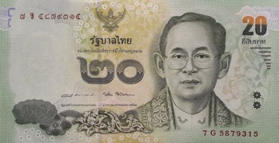 THAILANDA █ bancnota █ 20 Bath █ 2013 █ P-118 █ semnatura 87 █ UNC necirculata foto