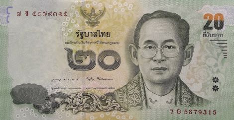 THAILANDA █ bancnota █ 20 Bath █ 2013 █ P-118 █ semnatura 87 █ UNC necirculata