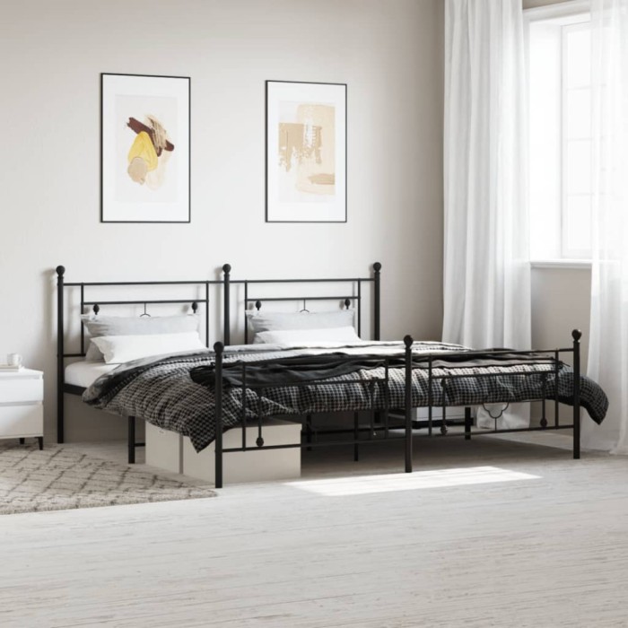 vidaXL Cadru pat metalic cu tăblii de cap/picioare, negru, 200x200 cm 374364