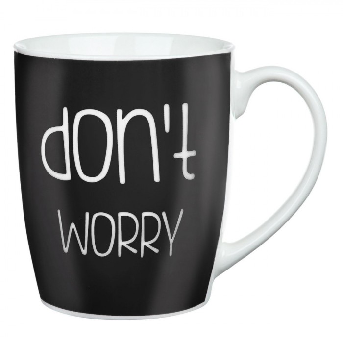 Cană New Bone, Model &quot;Don&#039;t Worry&quot;, Culoare Negru, Capacitate 360ml
