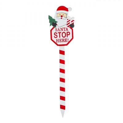 Semn Lemn Crăciun Santa Stop Here, Multicolor, 35 cm foto