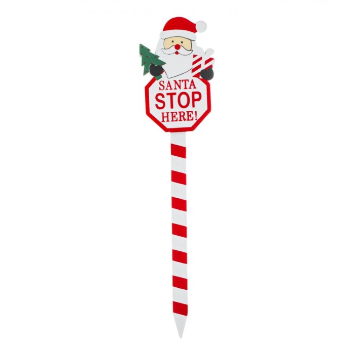 Semn Lemn Crăciun Santa Stop Here, Multicolor, 35 cm