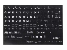 Litere autocolante pentru tastatura PC, laptop, Active, taste numerice incluse, fond negru, layout standard engleza US qwerty, rezistente la apa, core
