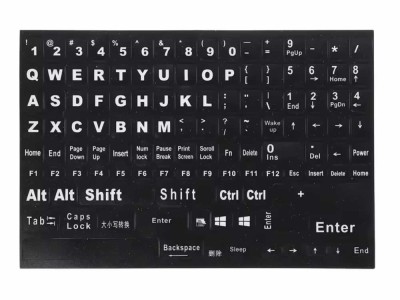 Litere autocolante pentru tastatura PC, laptop, Active, taste numerice incluse, fond negru, layout standard engleza US qwerty, rezistente la apa, core foto