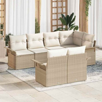 vidaXL Set de canapele pentru grădină cu pernă 7 pcs Bej Rattan poli 3354070 foto