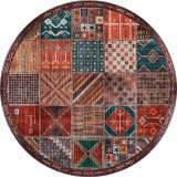 Covor rotund pentru living, diametru 200 cm, țesătură scurtă, stil vintage, patchwork, multicolor &ndash; 200 cm