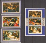 NIUE 1980 PICTURA PASTE ( bloc + 3 colite de lux dt.) MNH