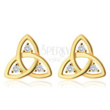 Cercei din aur 14K - simbol Triquetra, diamante clare, &icirc;nchidere de tip fluturaș